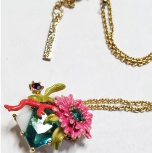 Les Nereides - Pink Flower & Teal Stone Necklace